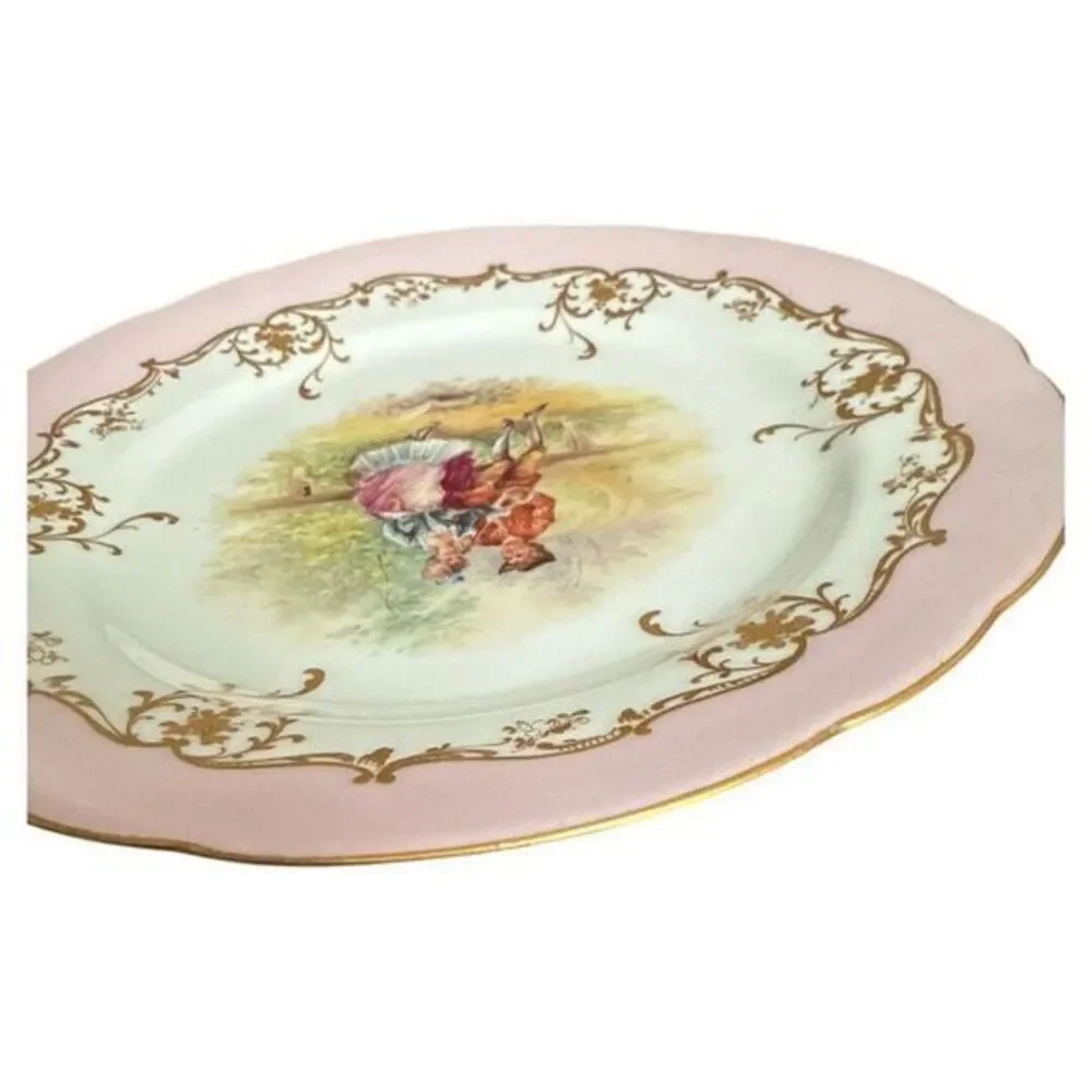 Dresden AMBROSIUS LAMM Antique Hand Painted Plate Courting Couple‎ Gold Guilded